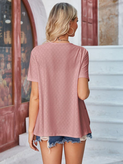 Eyelet Open Front Short Sleeve Cover Up-Angel Casuals