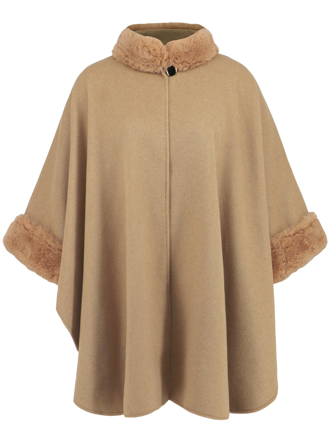 Fuzzy Trim Long Sleeve Poncho-Angel Casuals