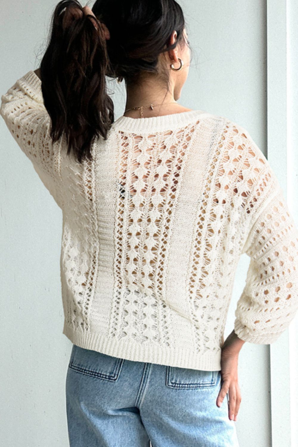 Hollow Out Drop Shoulder Sweater-Angel Casuals