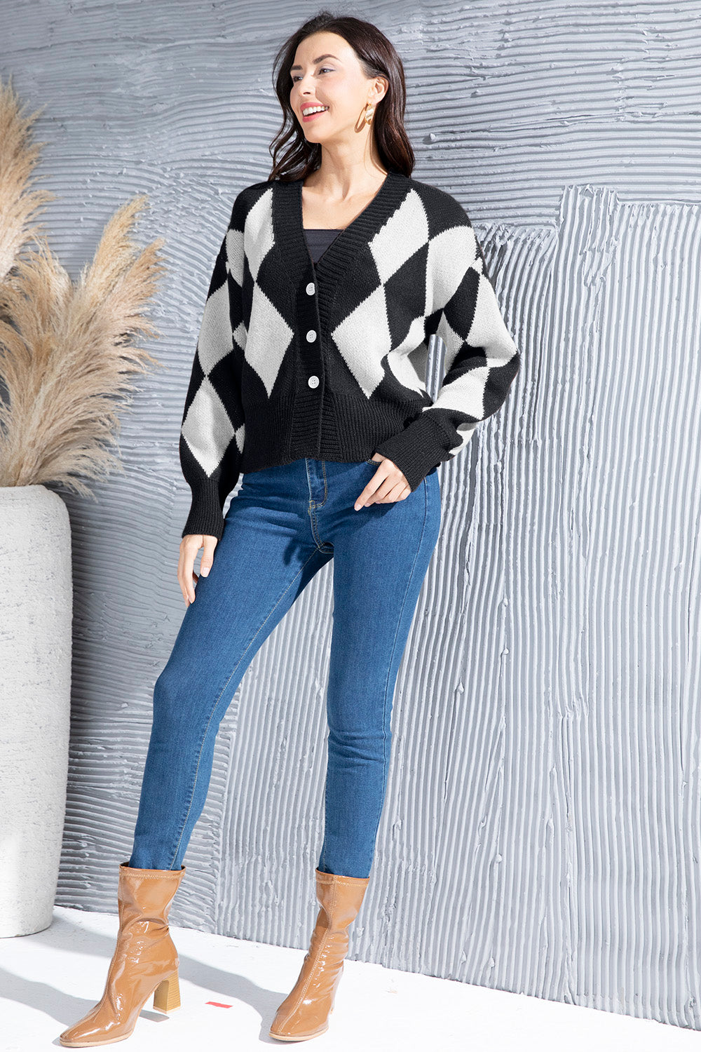 Geometric Button Up Dropped Shoulder Cardigan-Angel Casuals