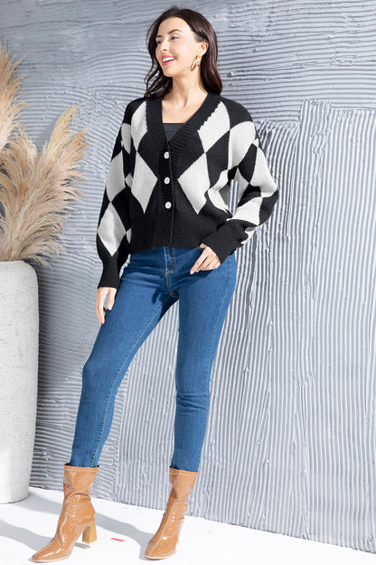 Geometric Button Up Dropped Shoulder Cardigan-Angel Casuals