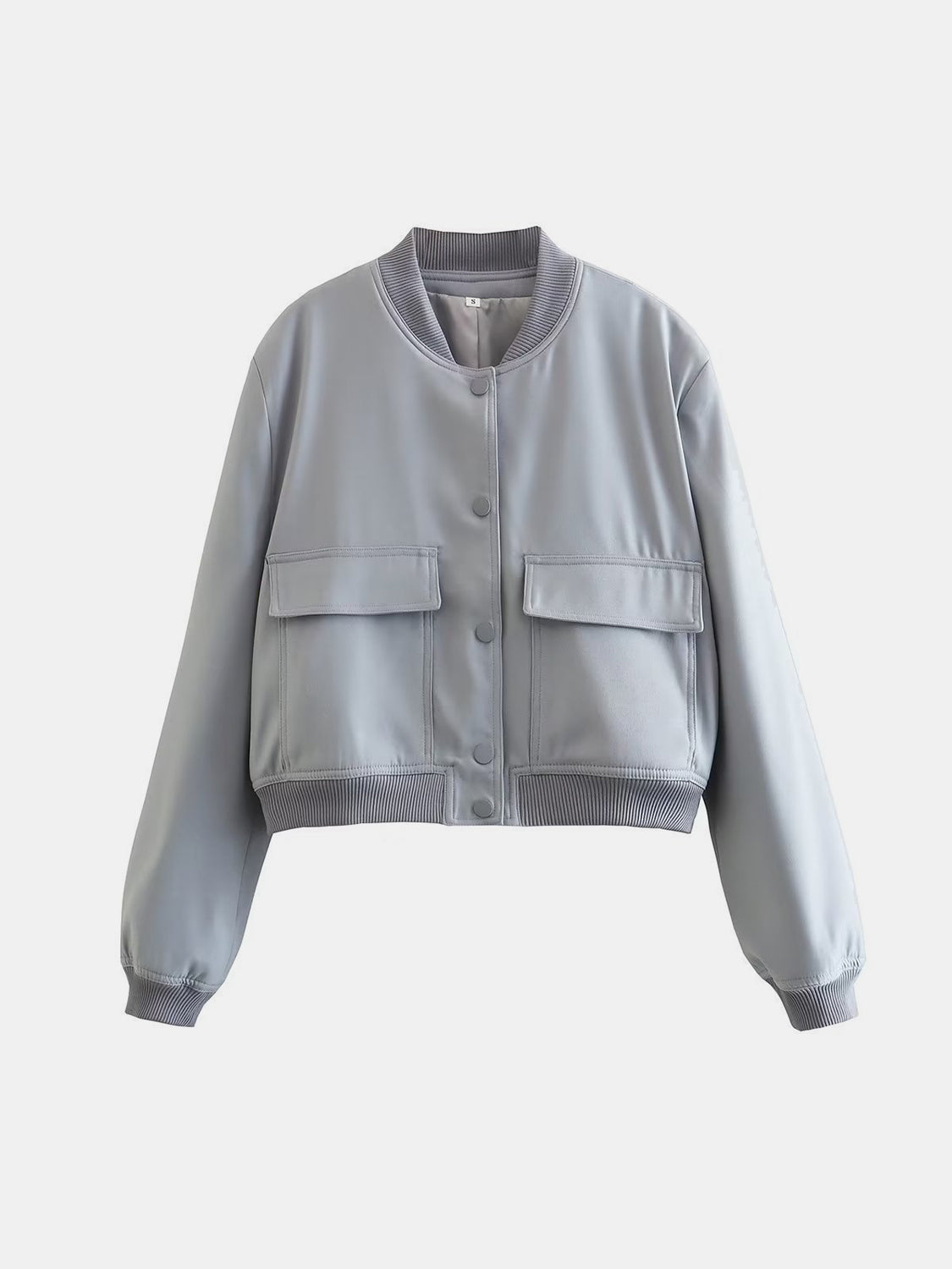 Pocketed Snap Down Baseball Collar Jacket-Angel Casuals