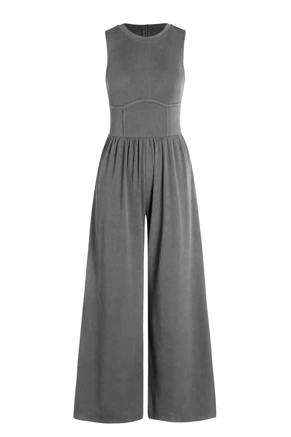 Round Neck Sleeveless Jumpsuit with Pockets-Angel Casuals