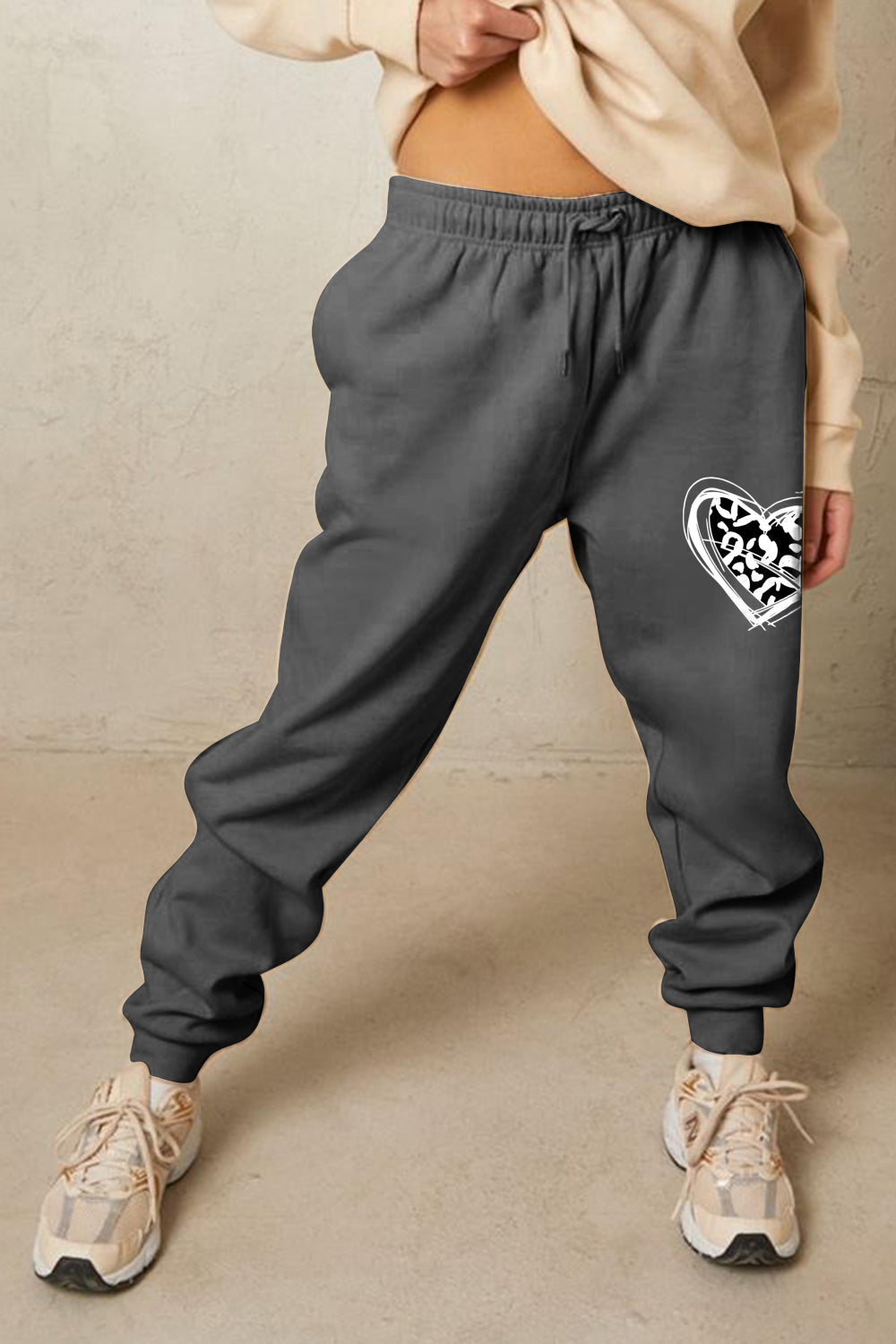 Simply Love Simply Love Full Size Drawstring Heart Graphic Long Sweatpants-Angel Casuals