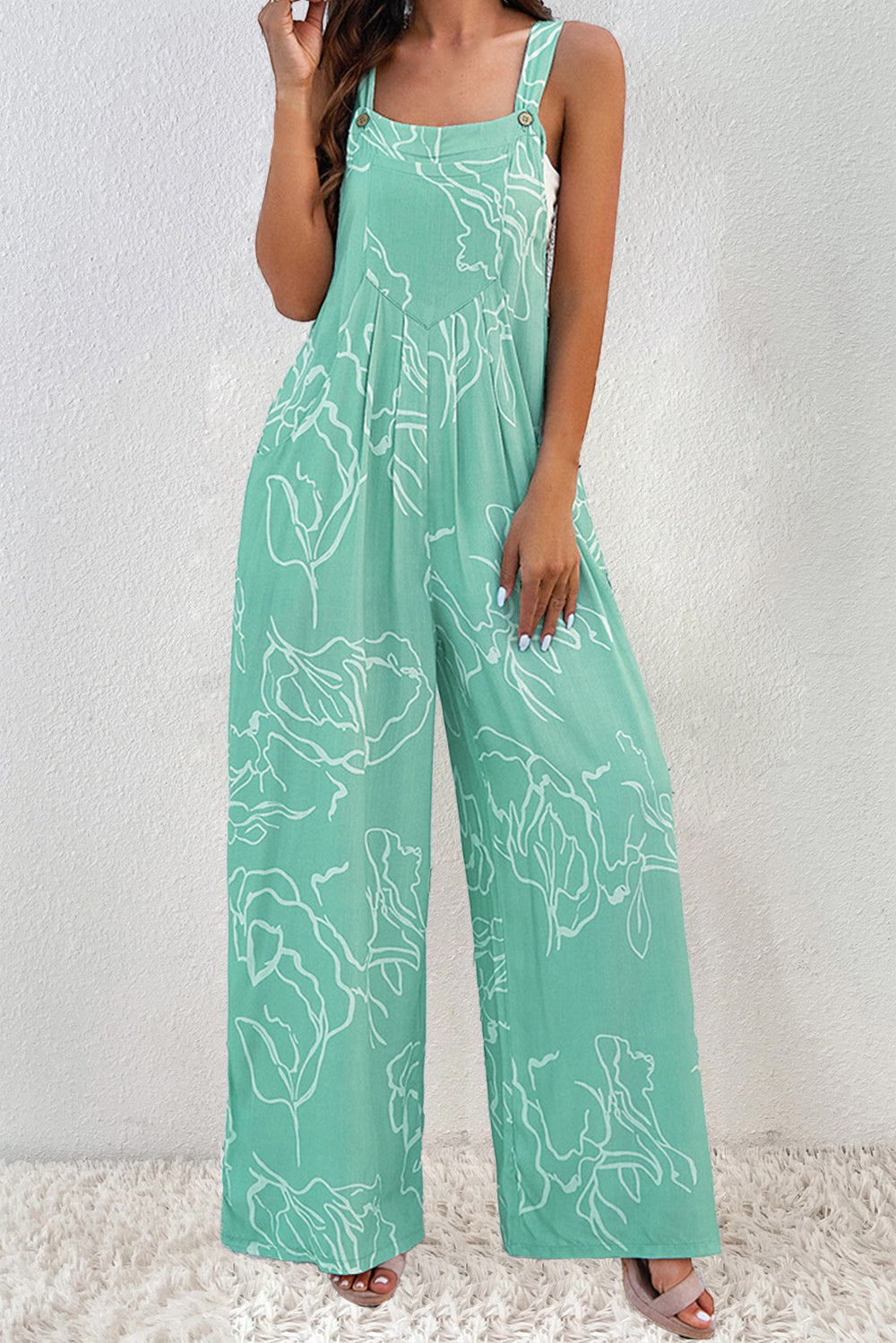 Printed Wide Strap Jumpsuit-Angel Casuals