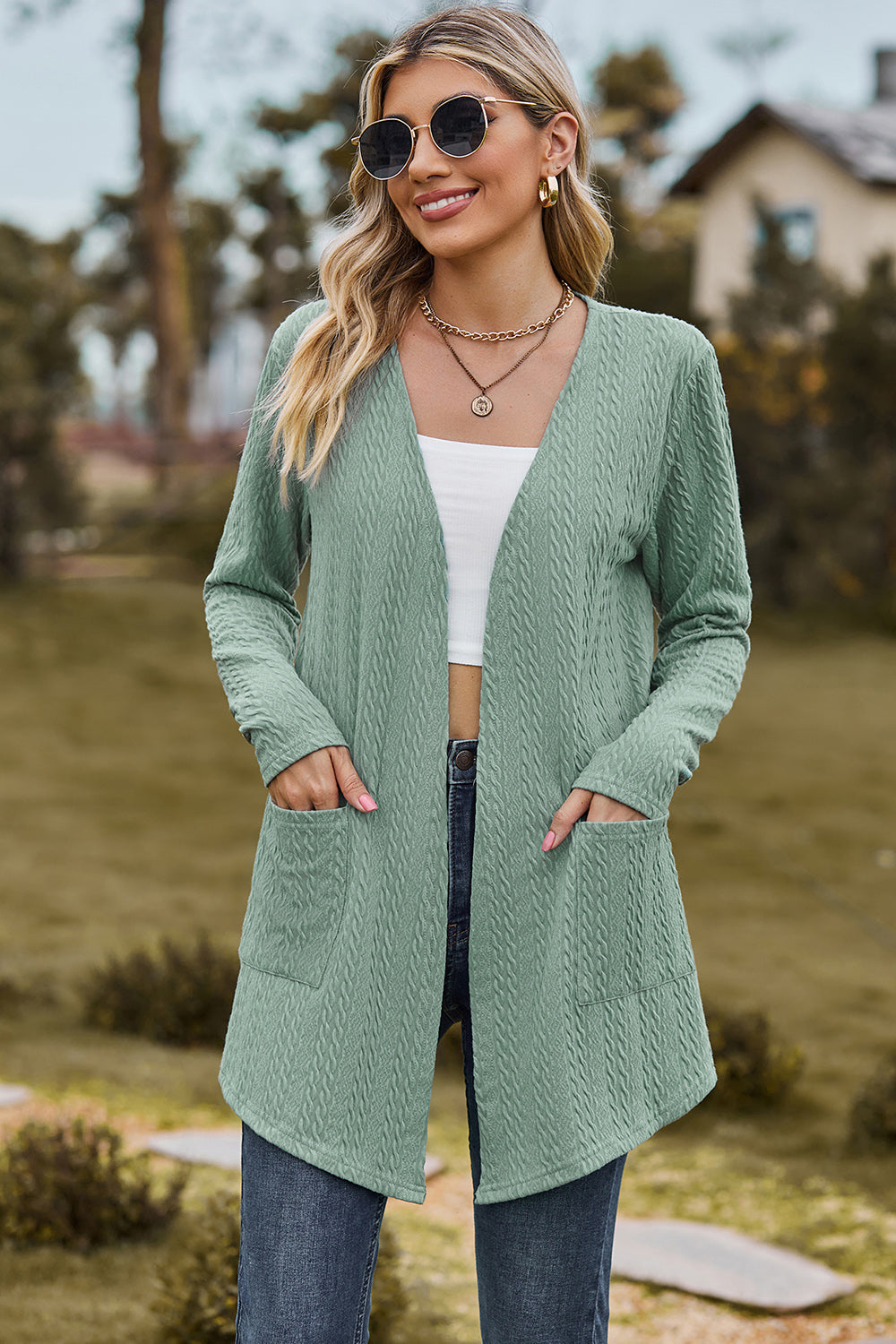 Open Front Long Sleeve Cardigan-Angel Casuals