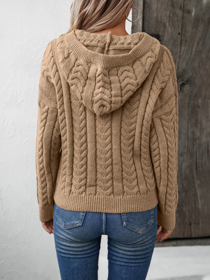 Cable-Knit Long Sleeve Hooded Sweater-Angel Casuals