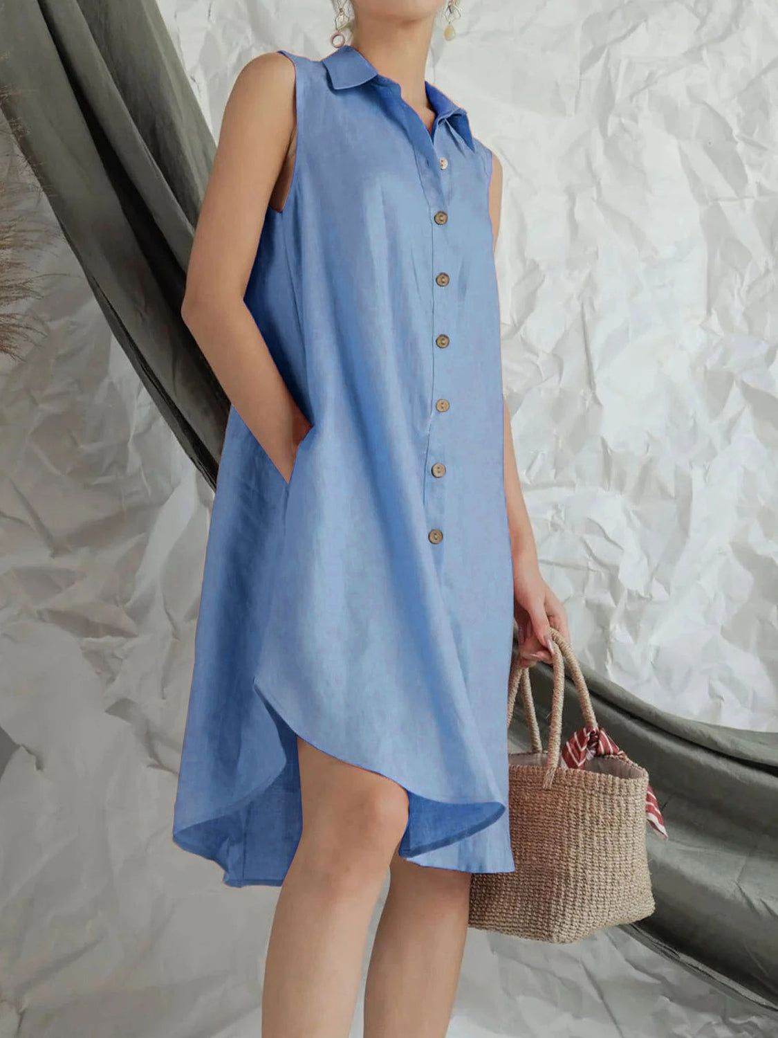 Button Up Sleeveless Shirt Dress-Angel Casuals