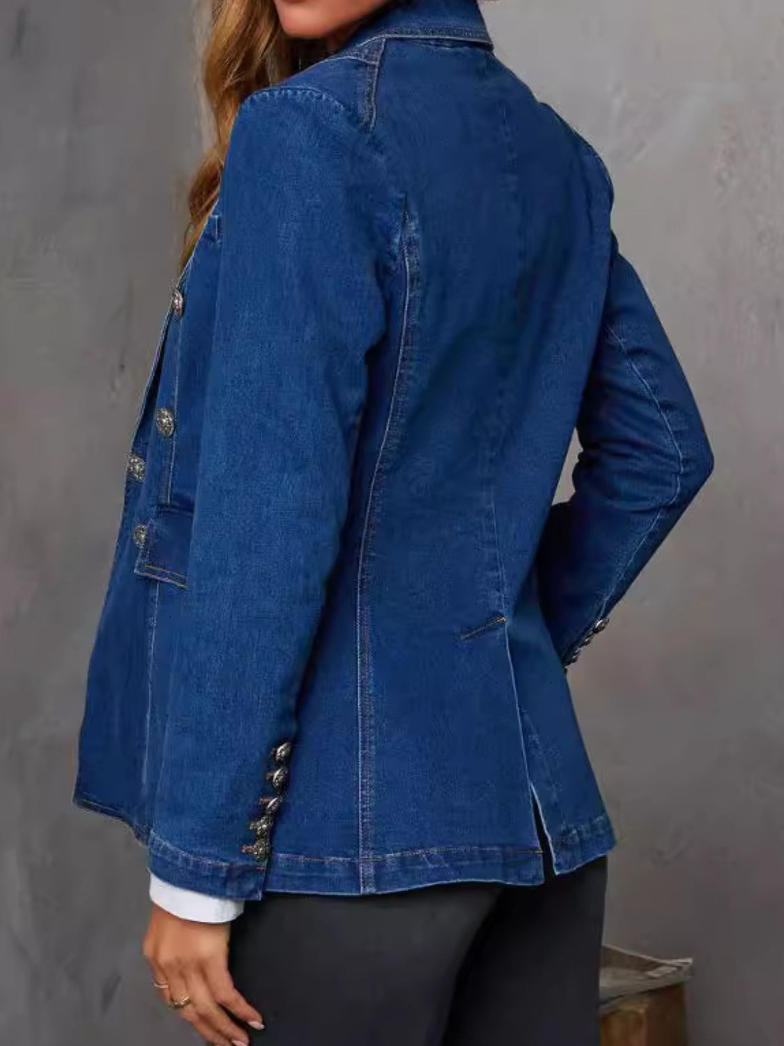 Collared Neck Long Sleeve Denim Jacket-Angel Casuals