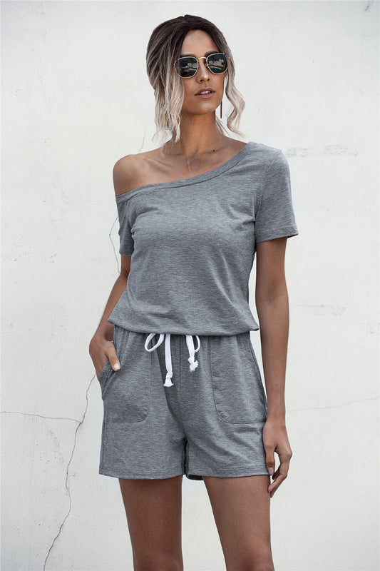 One Shoulder Tie Waist Romper-Angel Casuals