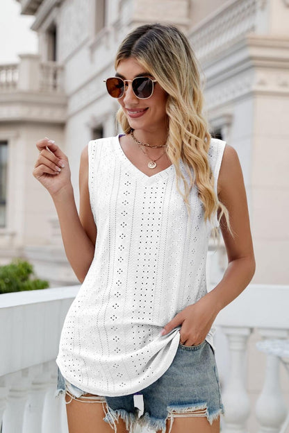 Eyelet V-Neck Tank-Angel Casuals