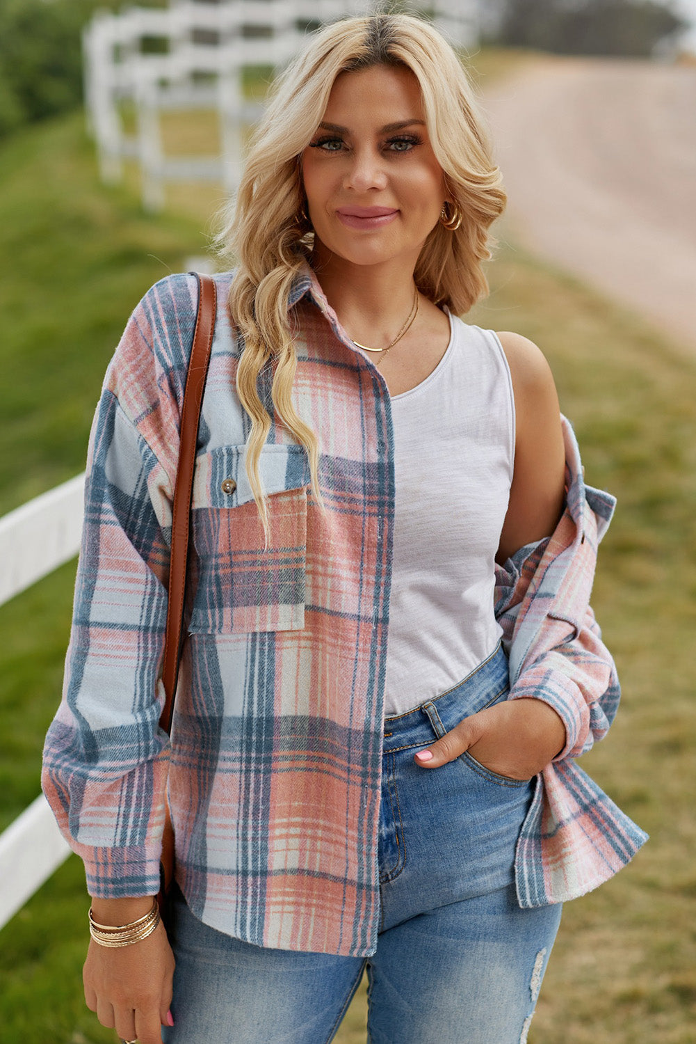 Double Take Plaid Dropped Shoulder Shacket-Angel Casuals