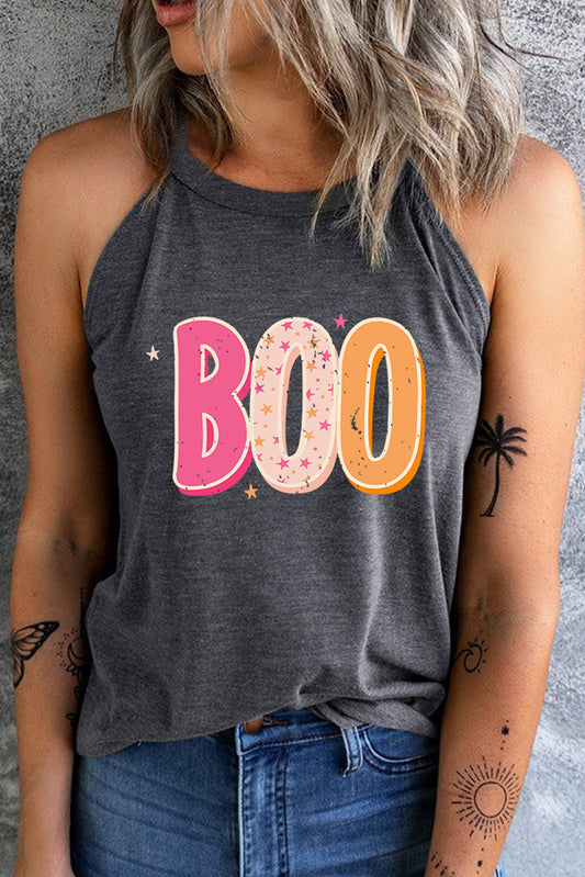 Round Neck Sleeveless BOO Graphic Tank Top-Angel Casuals