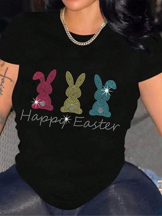 HAPPY EASTER Graphic Round Neck T-Shirt-Angel Casuals
