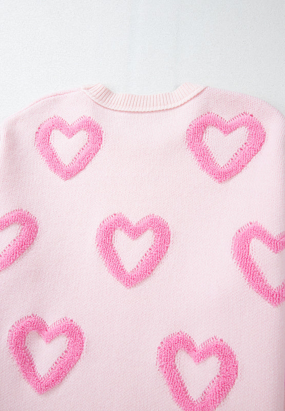 High-Low Heart Round Neck Long Sleeve Sweater-Angel Casuals