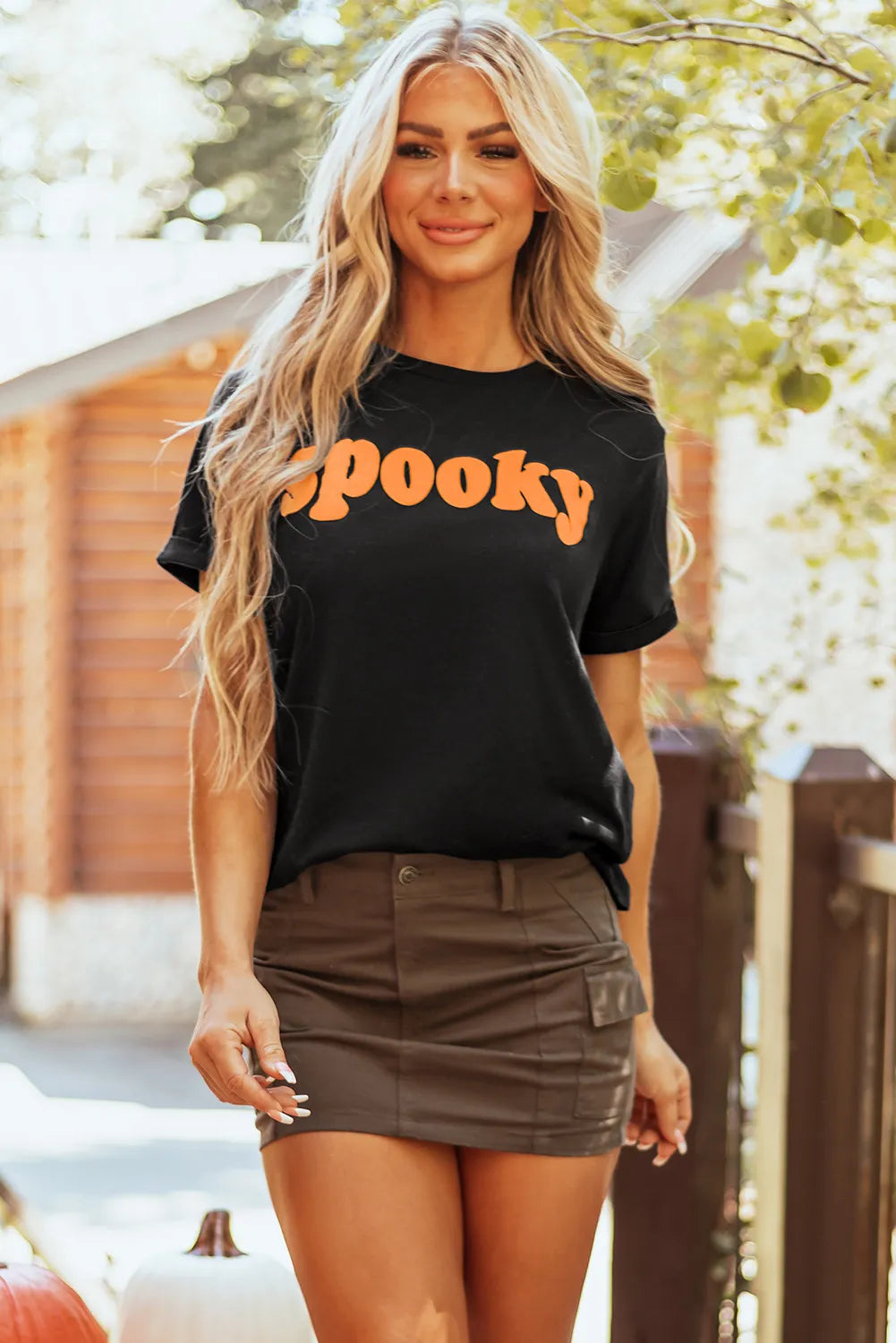 SPOOKY Round Neck Short Sleeve T-Shirt-Angel Casuals
