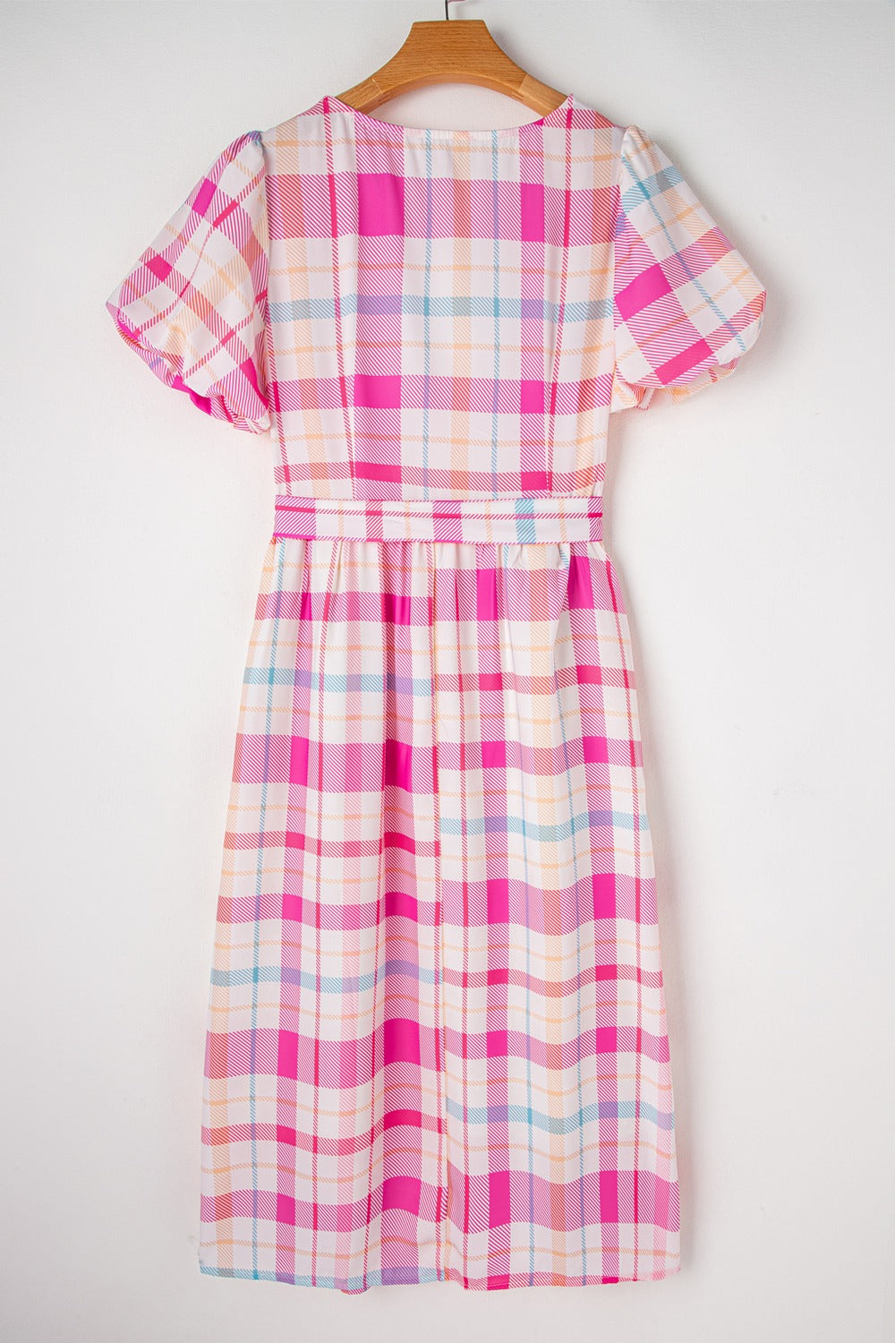 Tied Plaid Round Neck Short Sleeve Dress-Angel Casuals