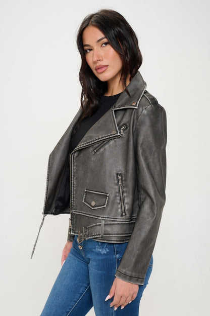 Coalition LA Zip Up Biker Jacket with Belt-Angel Casuals