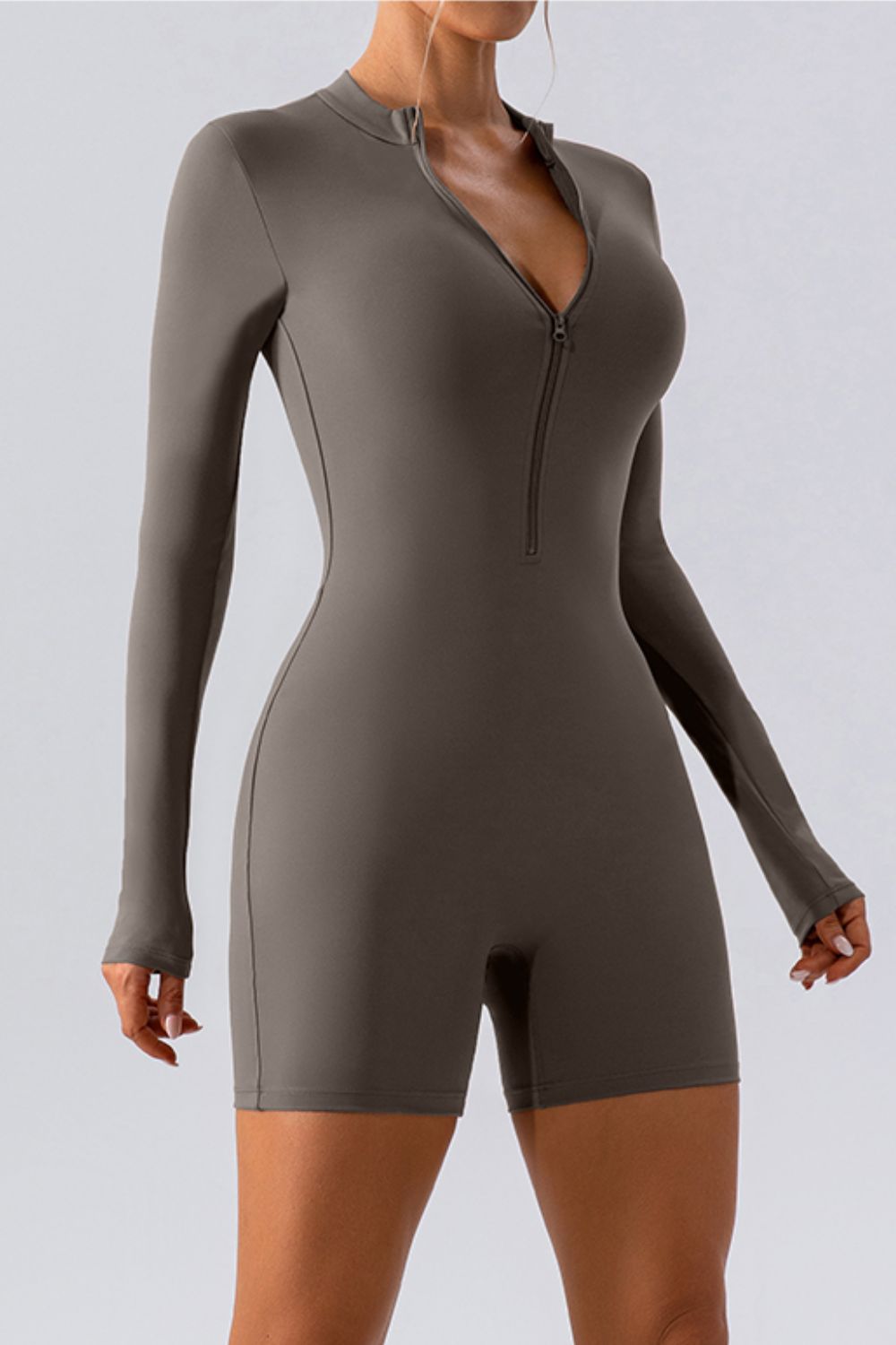 Half Zip Long Sleeve Active Romper-Angel Casuals