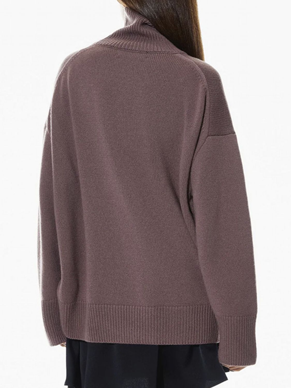 Ribbed Detail Turtleneck Dropped Shoulder Sweater-Angel Casuals