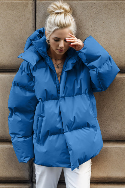 Pocketed Zip Up Hooded Puffer Jacket-Angel Casuals