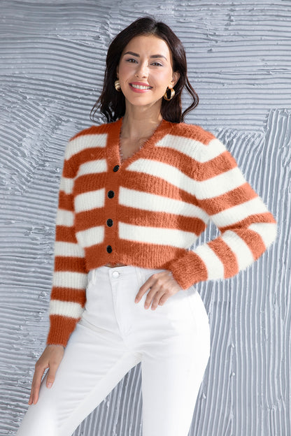 Striped Button Up Cropped Cardigan-Angel Casuals