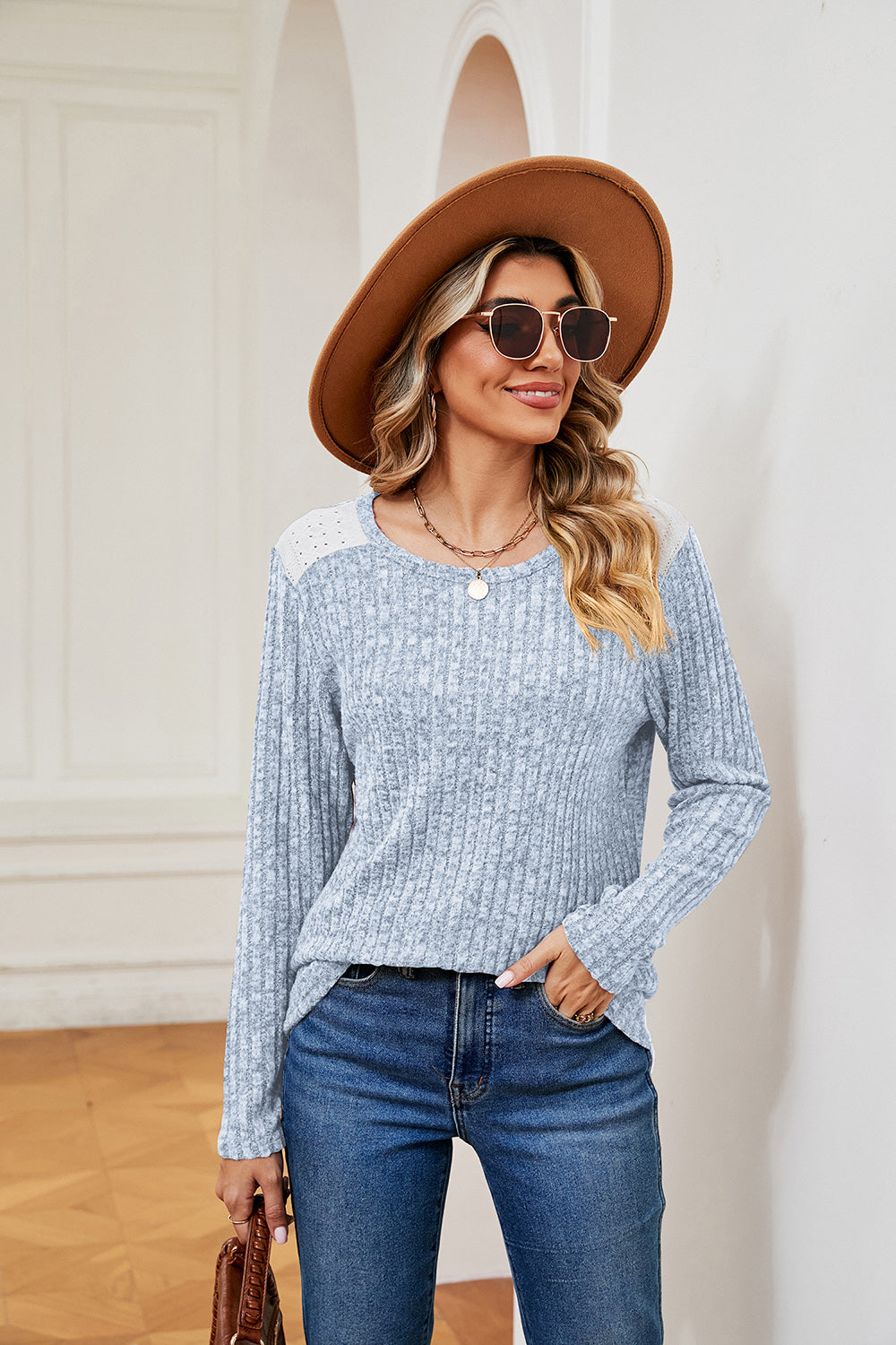 Round Neck Ribbed Top-Angel Casuals