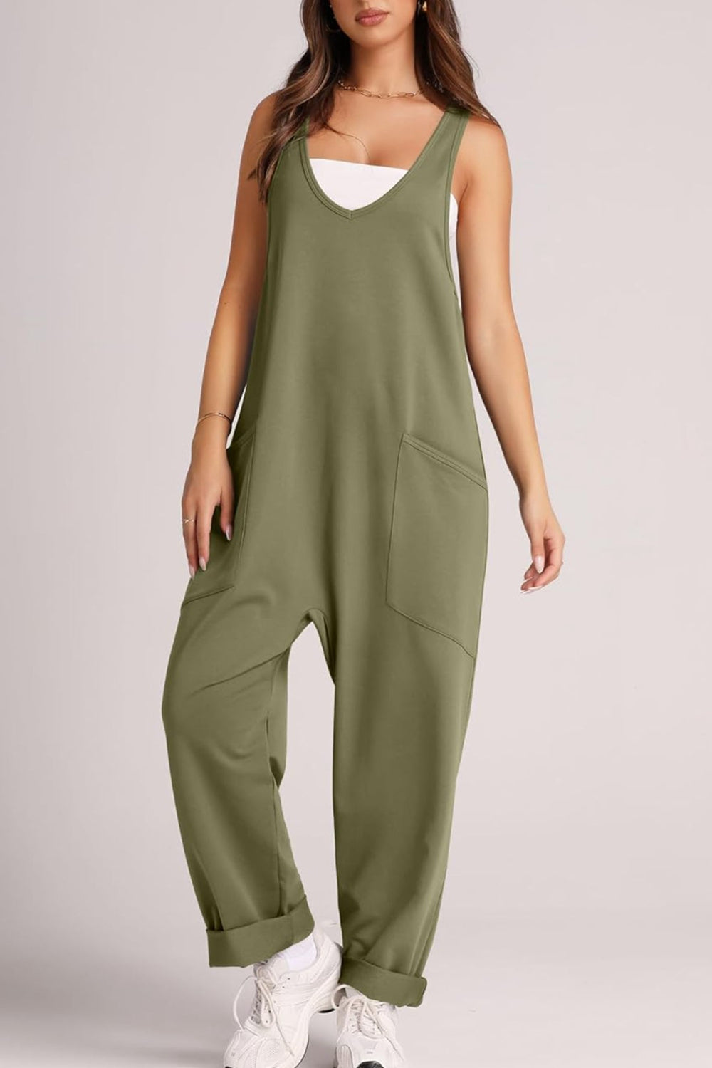 Wide Strap Jumpsuit with Pockets-Angel Casuals