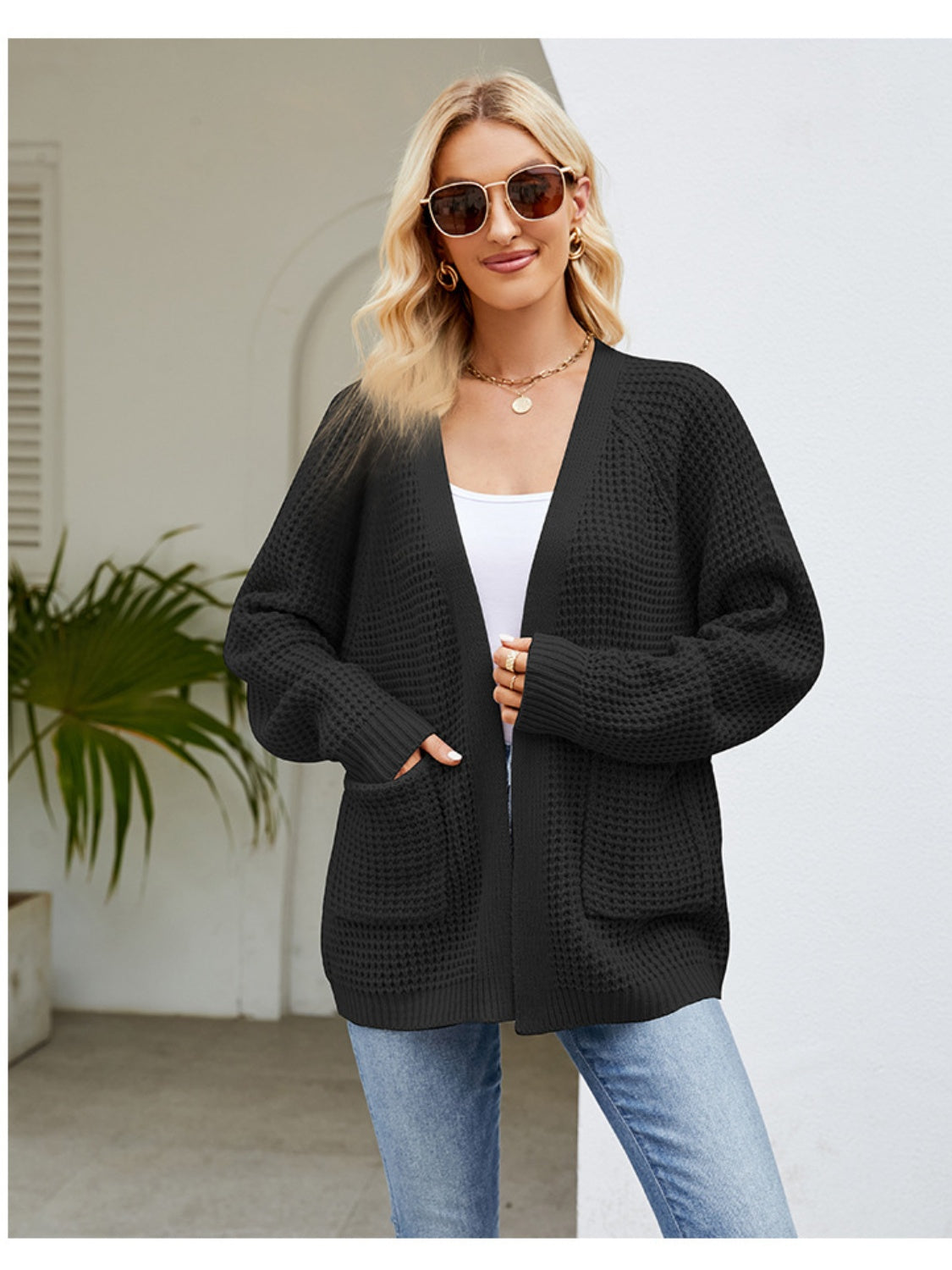 Open Front Raglan Sleeve Pocketed Cardigan-Angel Casuals