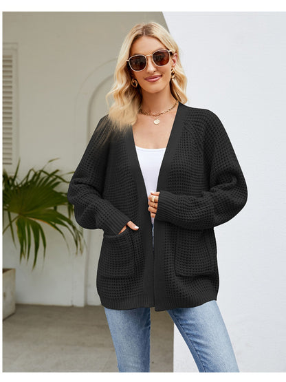 Open Front Raglan Sleeve Pocketed Cardigan-Angel Casuals