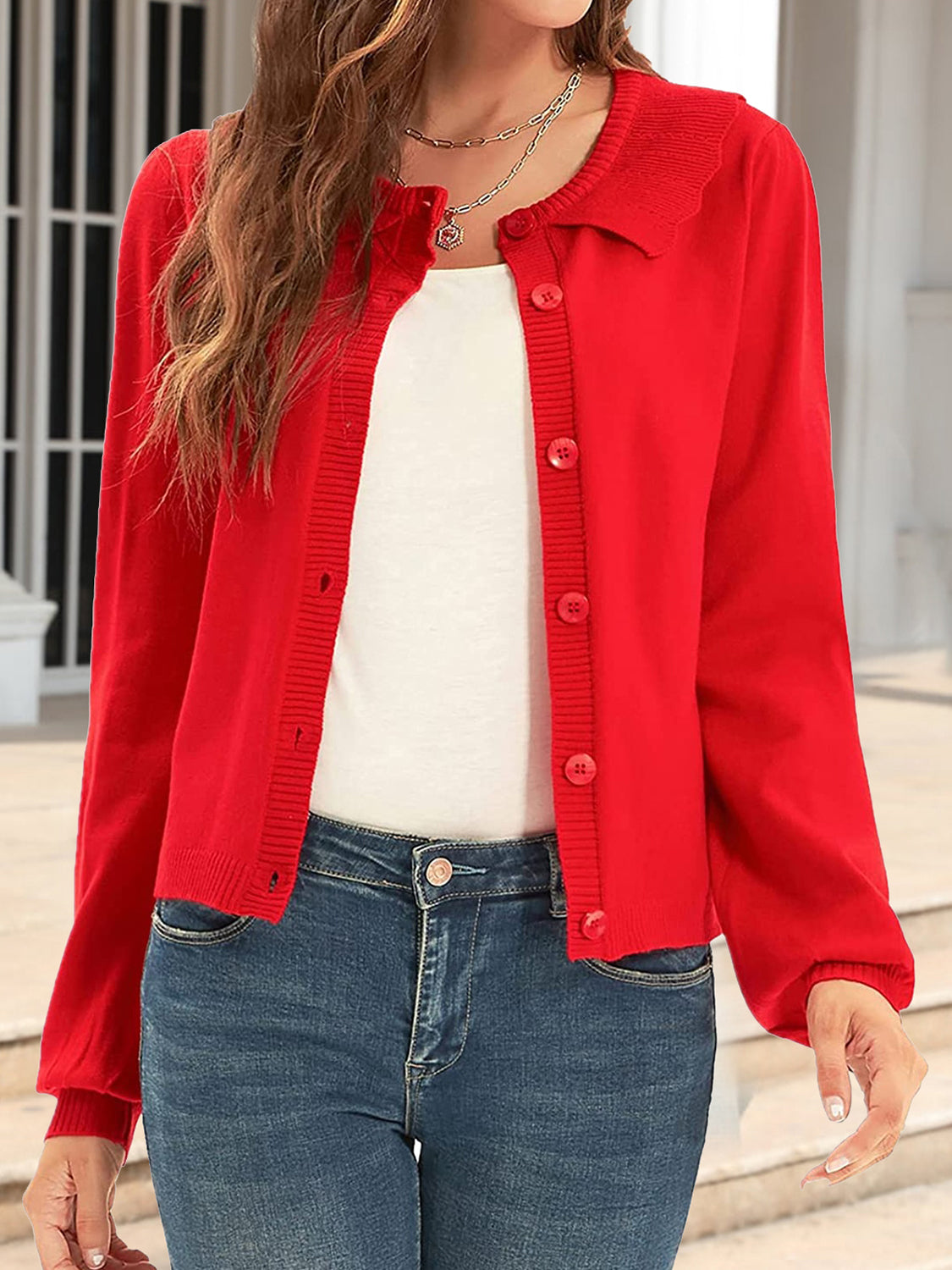 Collared Long Sleeve Button Down Cardigan-Angel Casuals