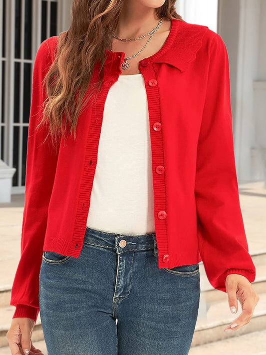Collared Long Sleeve Button Down Cardigan-Angel Casuals