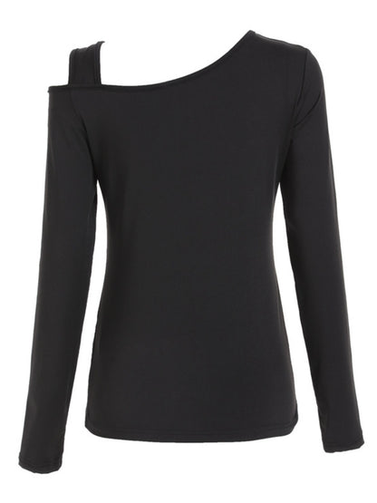 Cutout Asymmetrical Neck Long Sleeve T-Shirt-Angel Casuals