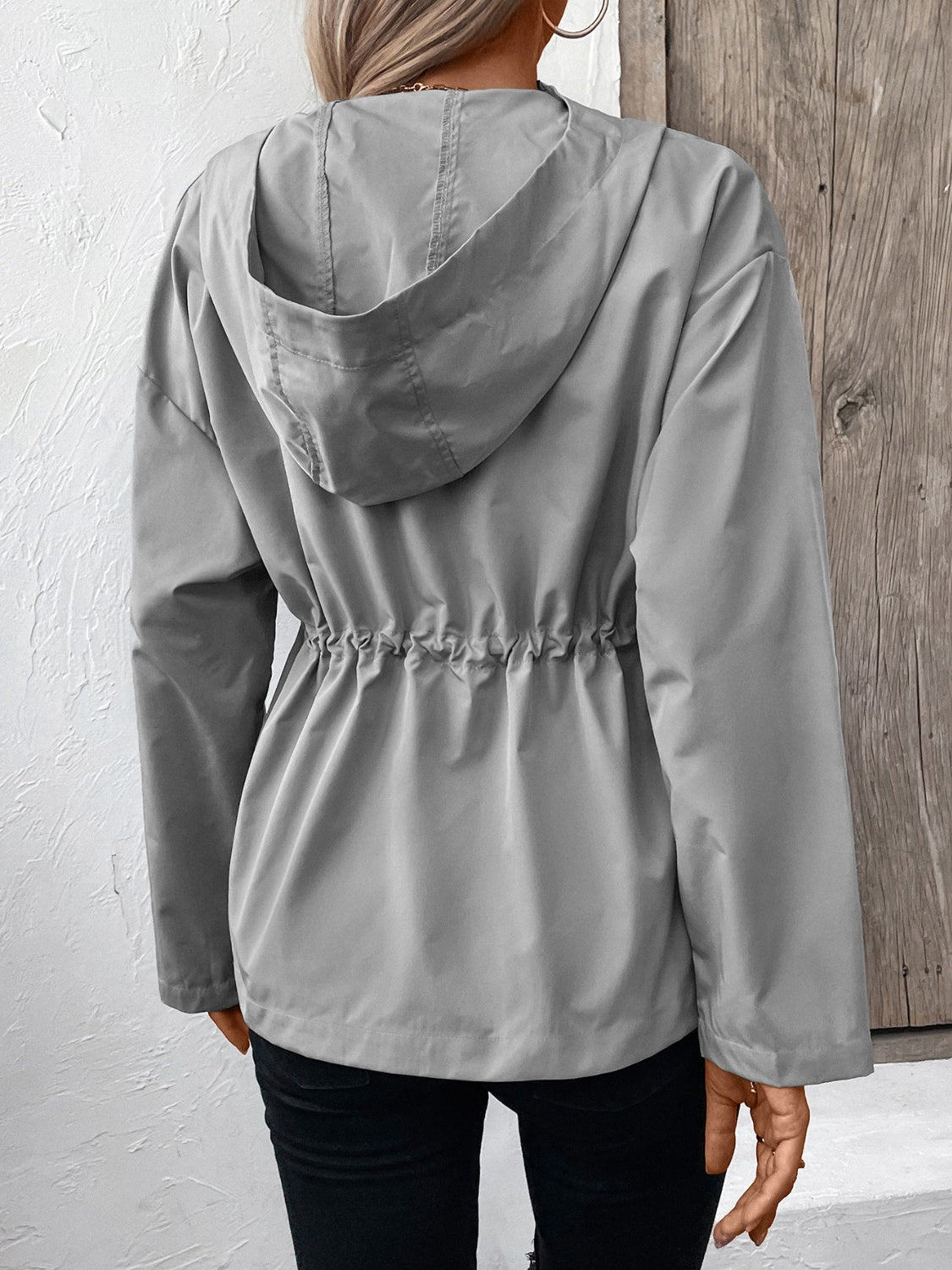 Ivy Lane Drawstring Zip Up Hooded Jacket-Angel Casuals