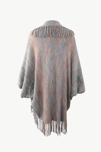 Multicolored Fringe Trim Poncho-Angel Casuals