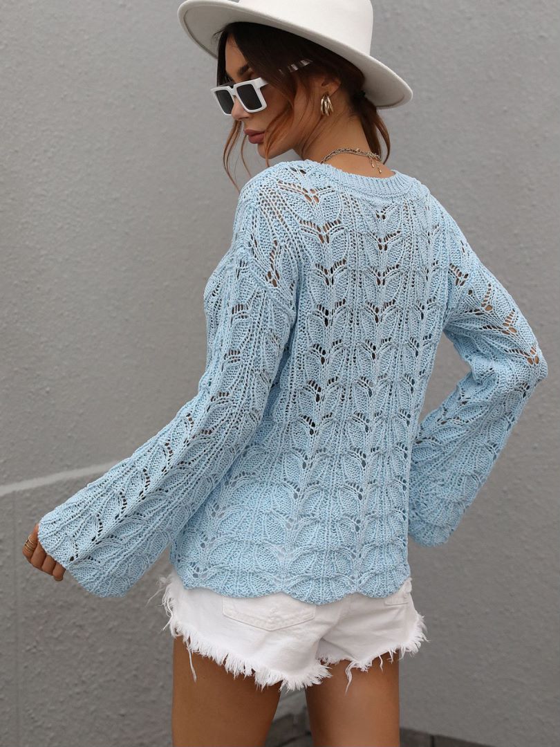 Openwork Dropped Shoulder Knit Top-Angel Casuals