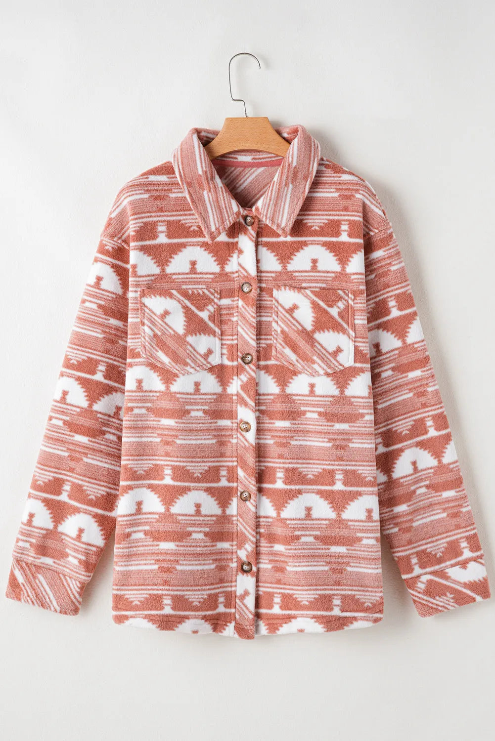Plus Size Pocketed Printed Collared Neck Jacket-Angel Casuals
