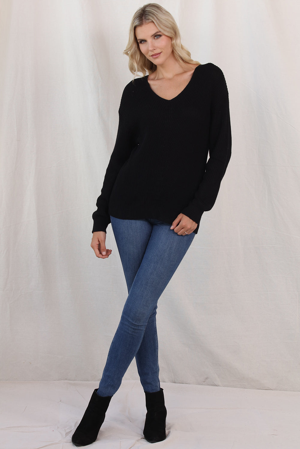 V-Neck Long Sleeve Knit Top-Angel Casuals