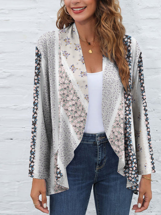 FAM-FAM Printed Open Front Long Sleeve Cardigan-Angel Casuals