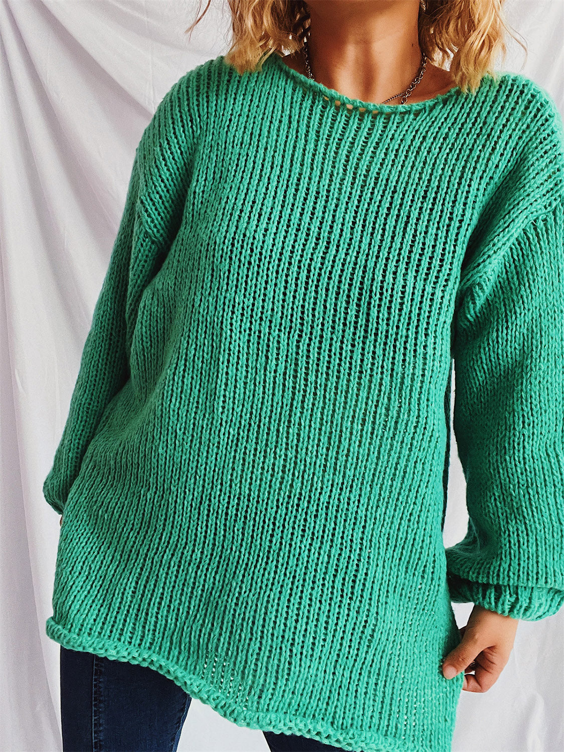 Boat Neck Dropped Shoulder Sweater-Angel Casuals