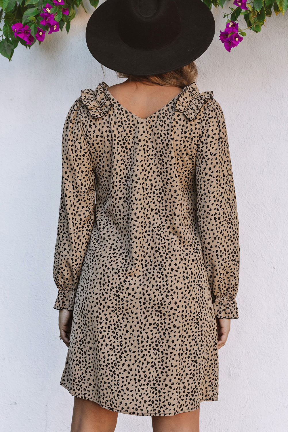 Leopard V-Neck Long Sleeve Dress-Angel Casuals