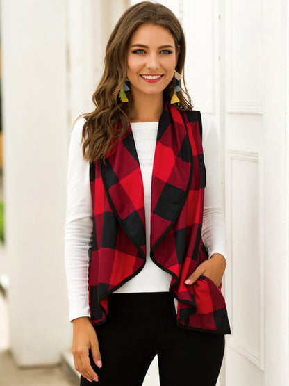 Plaid Open Front Sleeveless Cardigan-Angel Casuals