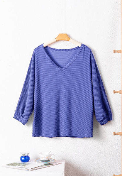 Texture V-Neck Long Sleeve Top-Angel Casuals