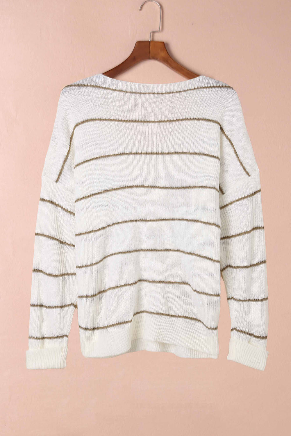 Striped V-Neck Drop Shoulder Sweater-Angel Casuals