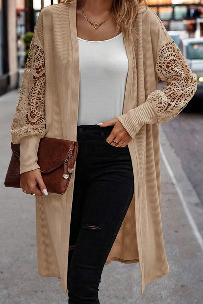 Open Front Lace Lantern Sleeve Cover-Up-Angel Casuals