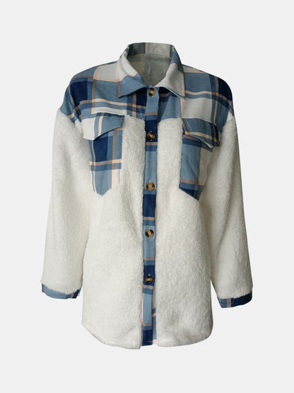 Fuzzy Button Up Long Sleeve Jacket-Angel Casuals