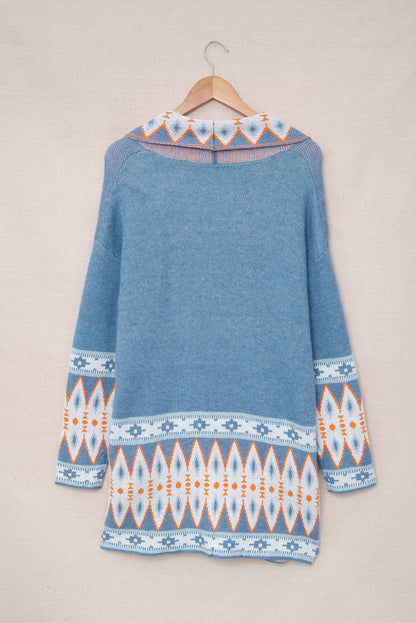 Geometric Open Front Long Sleeve Cardigan-Angel Casuals