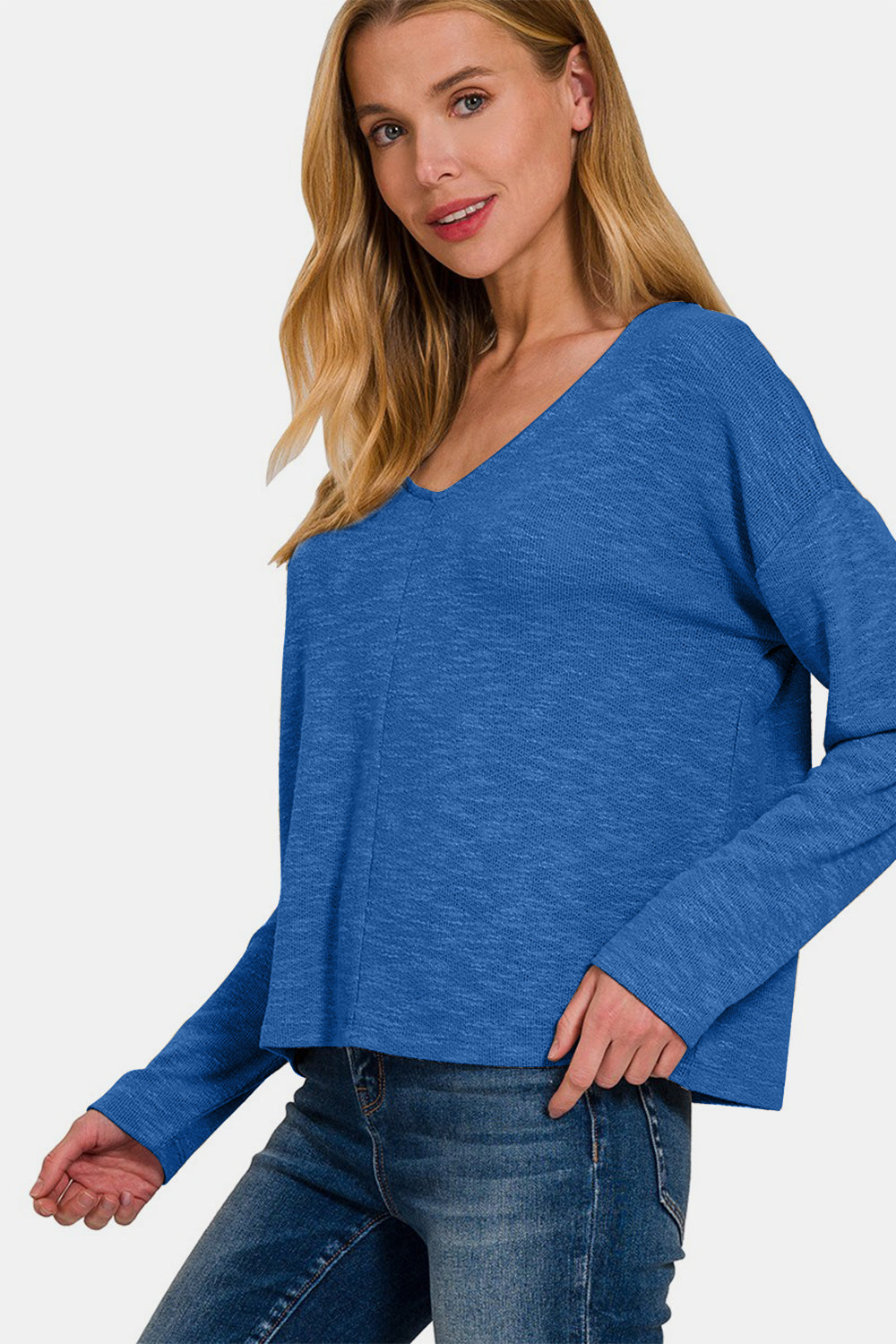 Zenana Dropped Shoulder Long Sleeve T-Shirt-Angel Casuals