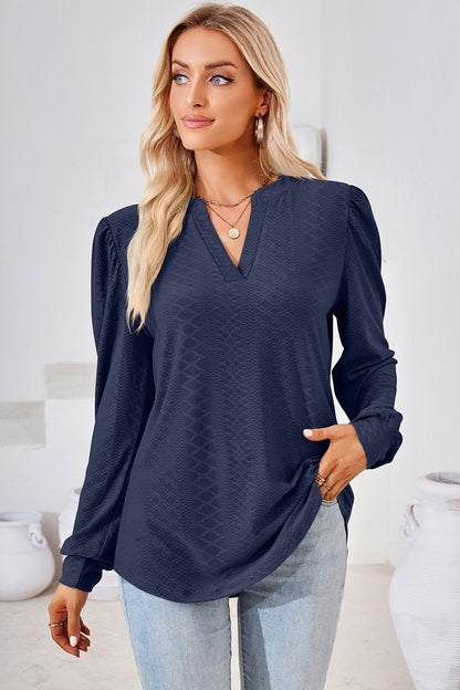 Notched Long Sleeve T-Shirt-Angel Casuals