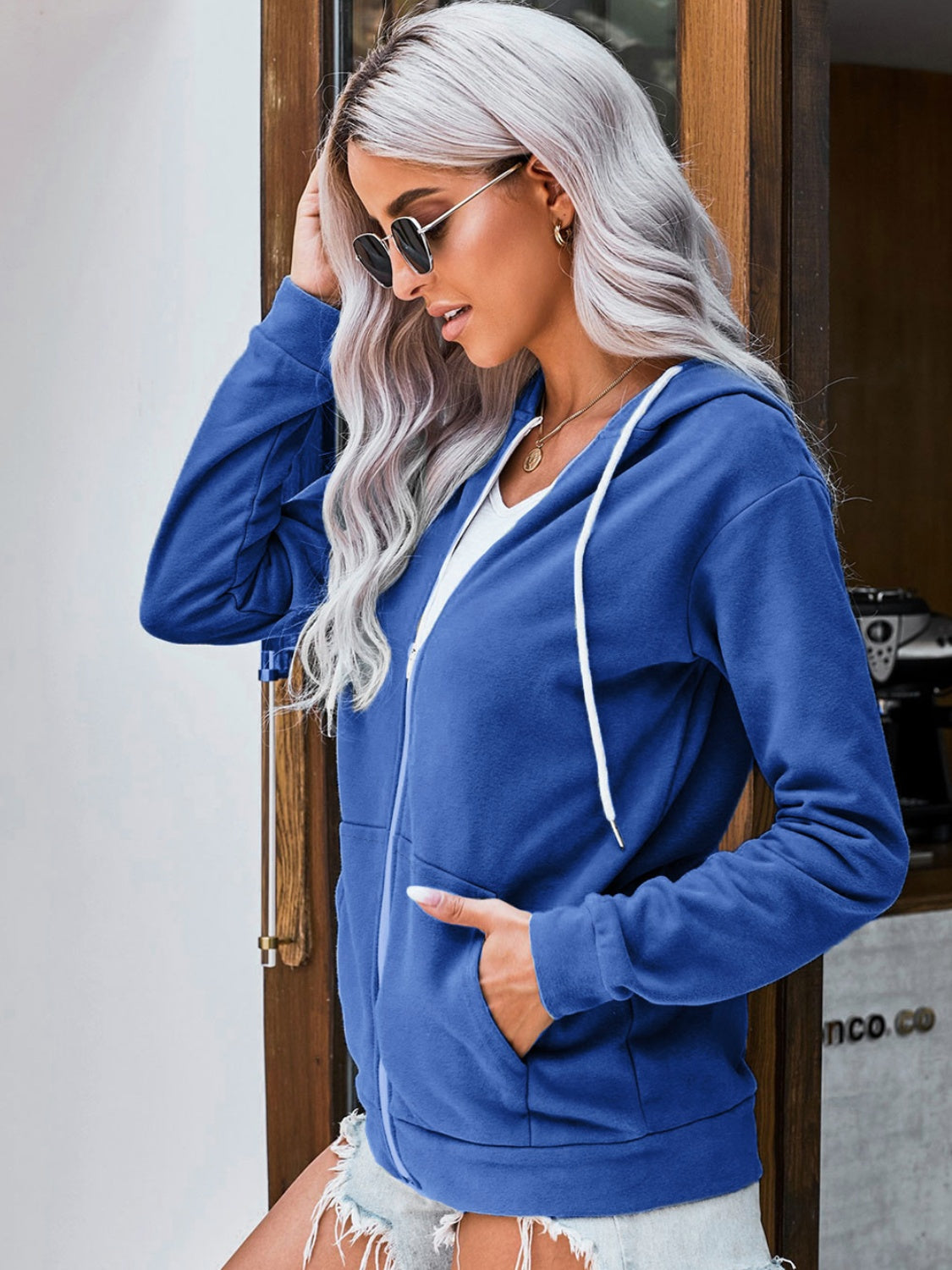 Drawstring Zip Up Hooded Jacket-Angel Casuals